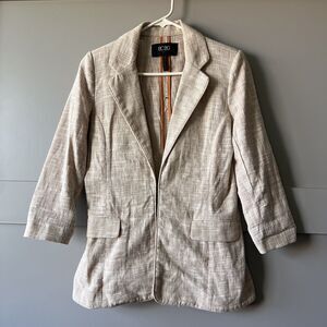 BCBG Paris Blazer Womens 2 Beige Tan Oxford‎ Linen Blend Lightweight Jacket Coat